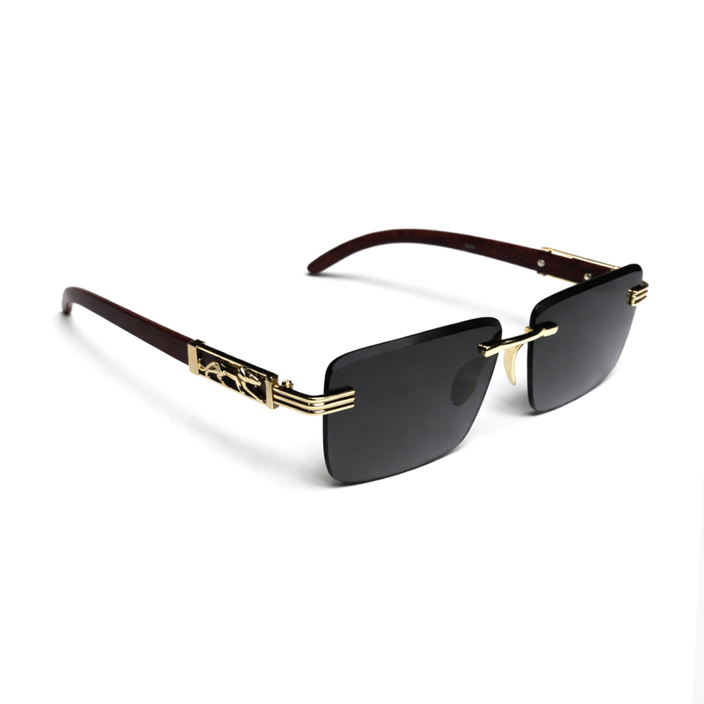 Black Rectangular Frames with Golden-Tone Metal Glasses