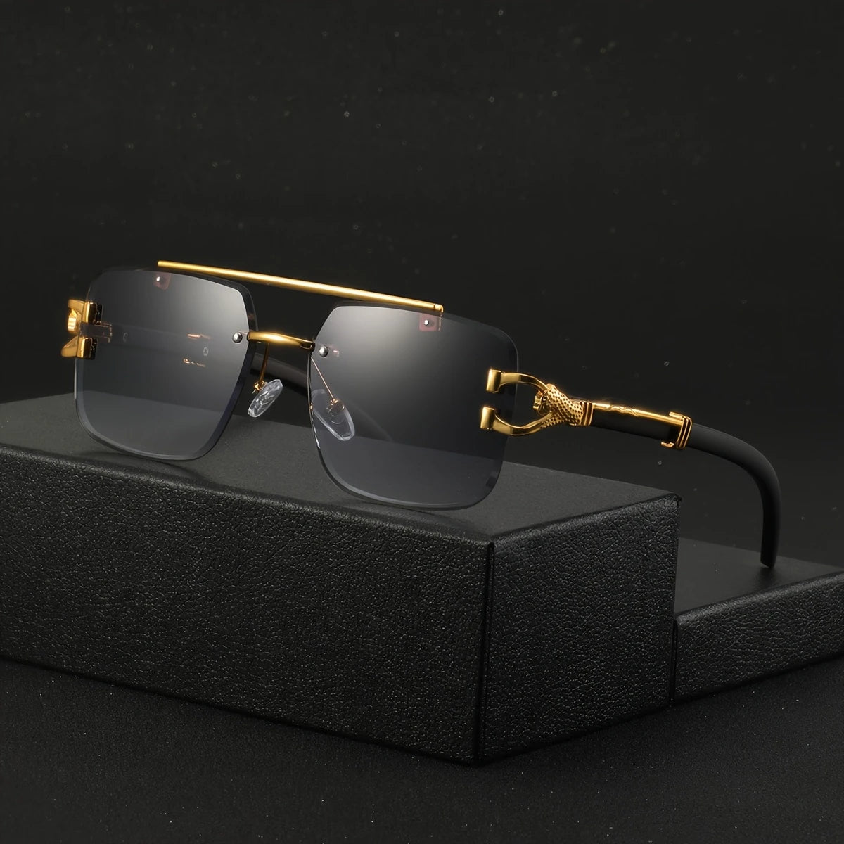 Men's Metal Square Frameless Double Bar Vintage High-Quality