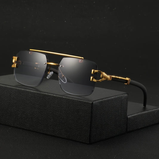 Men's Metal Square Frameless Double Bar Vintage High-Quality