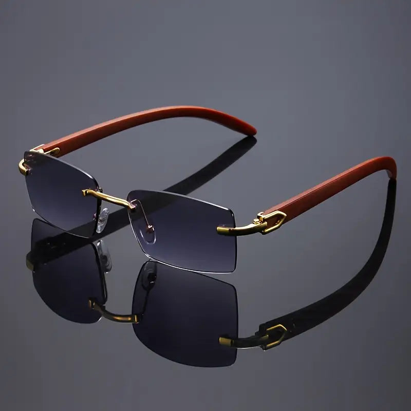 Wooden Texture Glasses, Frameless Decorative Glasses for Men