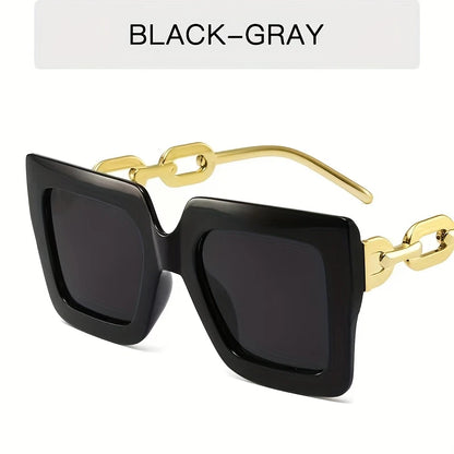 Fashion Large Frame Decorative Glasses, PC Material, Chain Mirror Legs