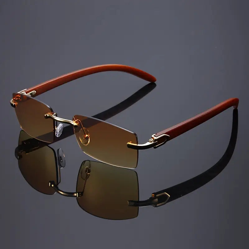 Wooden Texture Glasses, Frameless Decorative Glasses for Men