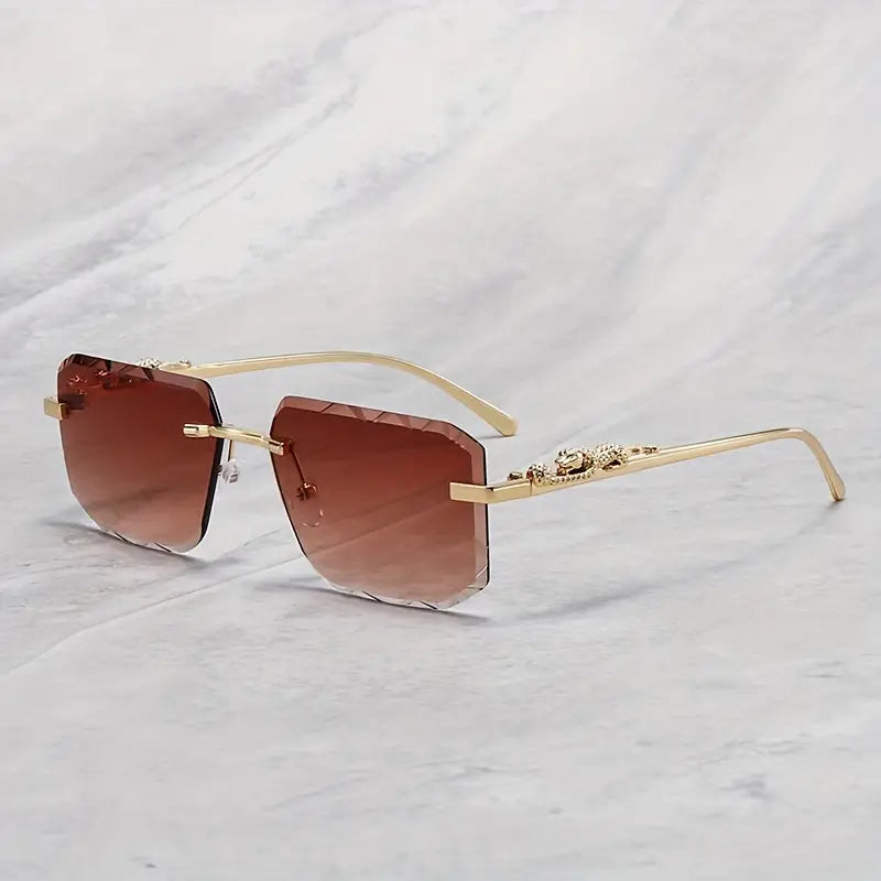 Rimless Leopard Detail Glasses with Anti-Reflection PC Lens, Zinc Alloy Frame