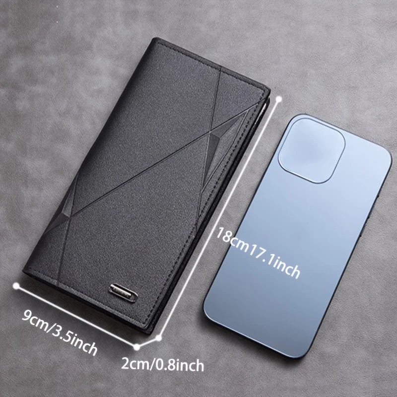 Men's Elegant Long PU Wallet, Casual Style Solid Color with Secure Zipper