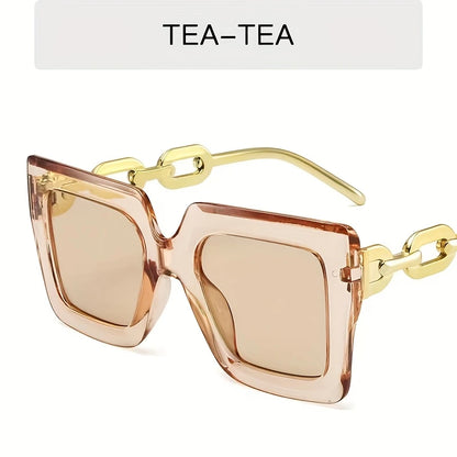 Fashion Large Frame Decorative Glasses, PC Material, Chain Mirror Legs