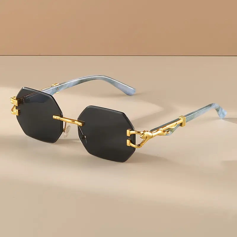 Rimless Fashionable Glasses, Embellished with Metal Leopard Prints