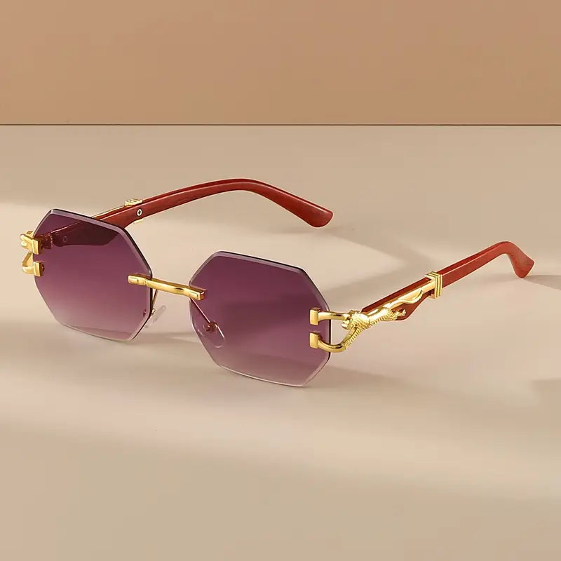 Rimless Fashionable Glasses, Embellished with Metal Leopard Prints
