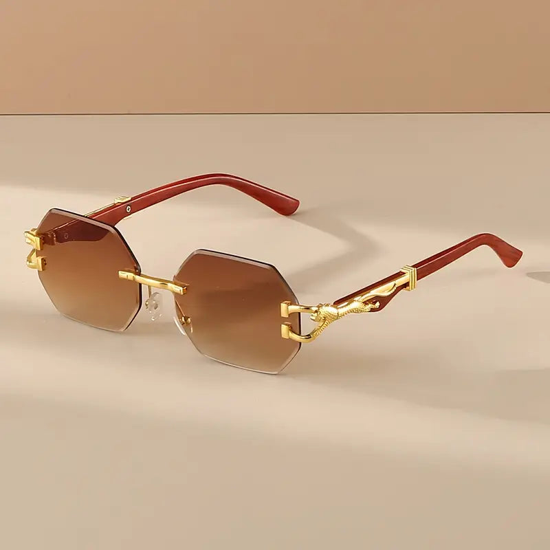 Rimless Fashionable Glasses, Embellished with Metal Leopard Prints