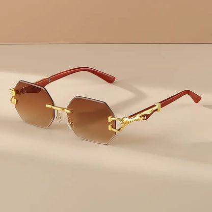 Rimless Fashionable Glasses, Embellished with Metal Leopard Prints