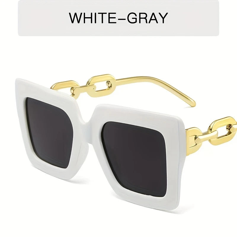 Fashion Large Frame Decorative Glasses, PC Material, Chain Mirror Legs