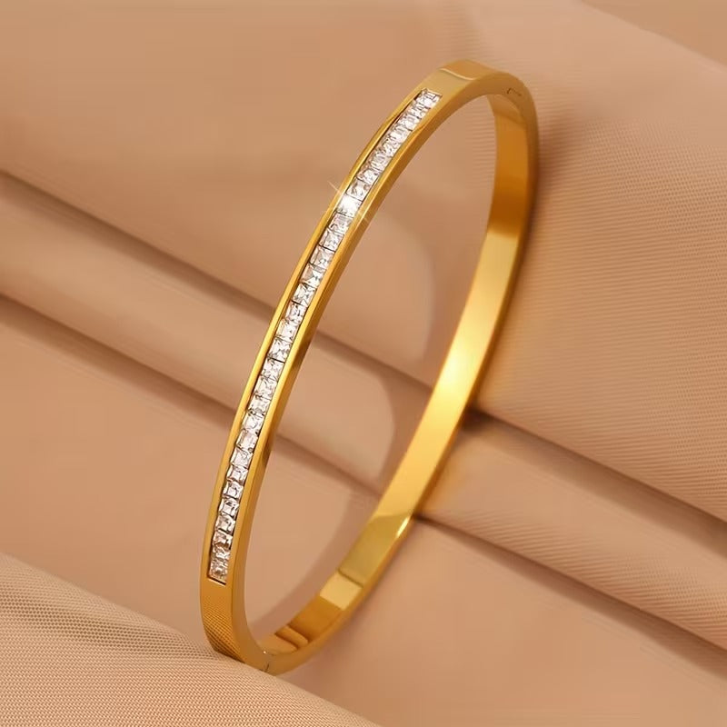 Stainless Steel CZ Oval Cuff Bracelet Bangle