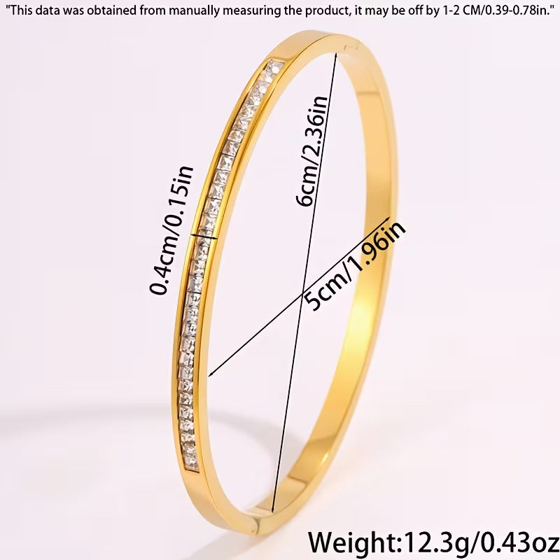 Stainless Steel CZ Oval Cuff Bracelet Bangle