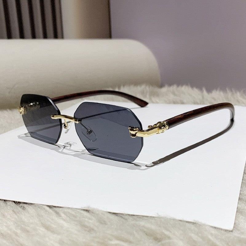 Vintage Faux Wood Frame Headband Rimless, Edgeless Sunglasses